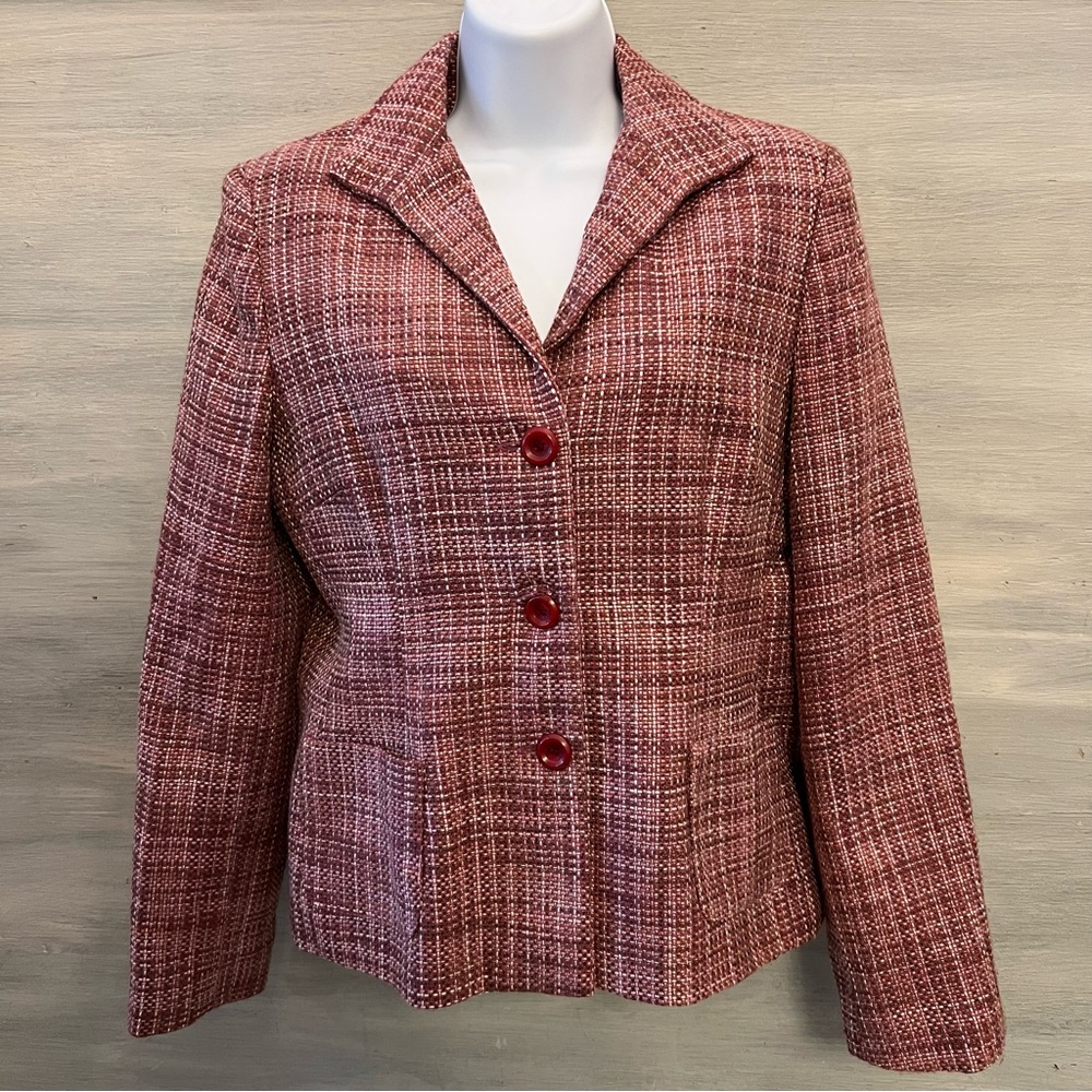 Vintage Jaclyn‎ Smith Pink Multicolor Faux Tweed Blazer Coat Jacket Size 8 GC